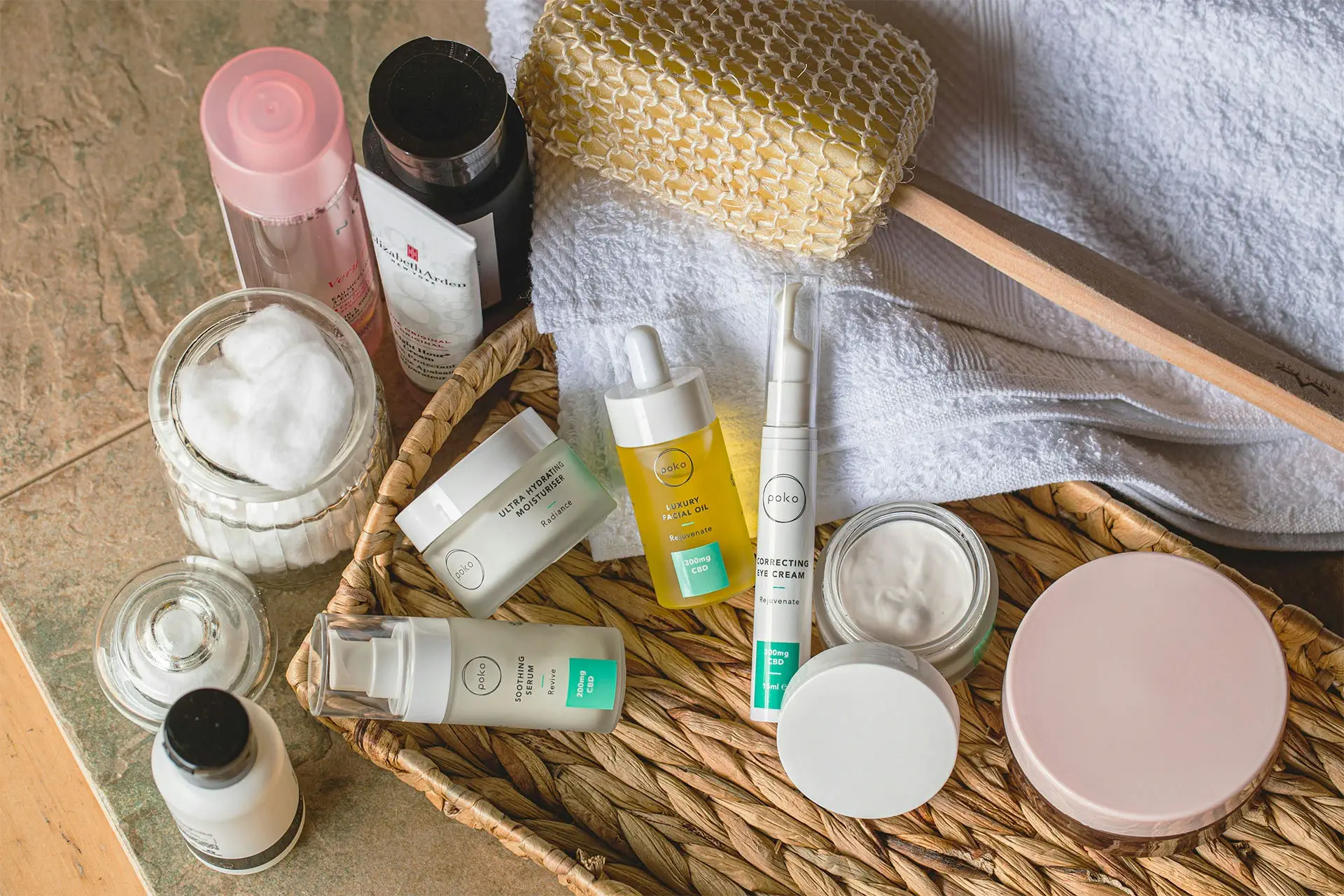 Close-up of various skincare products used in Belleza Center's skincare therapies